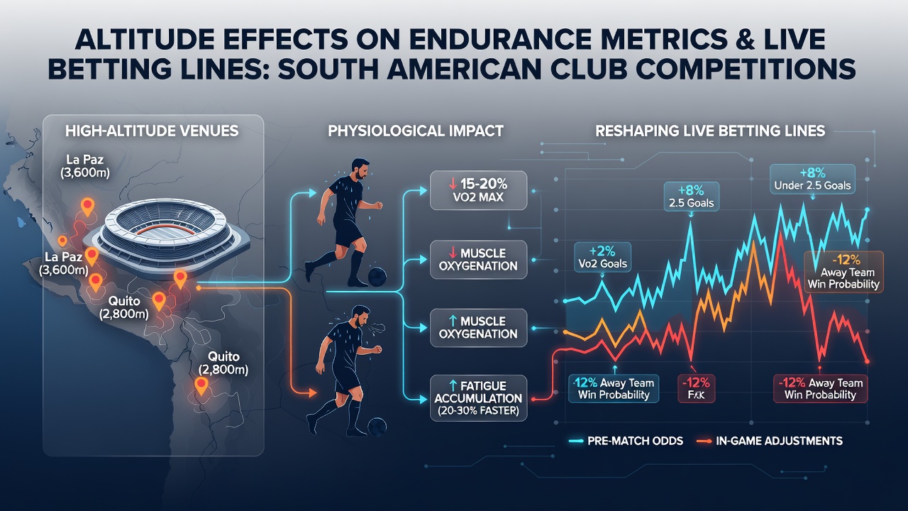Live betting interface displaying shifting odds during a high-altitude South American club soccer match