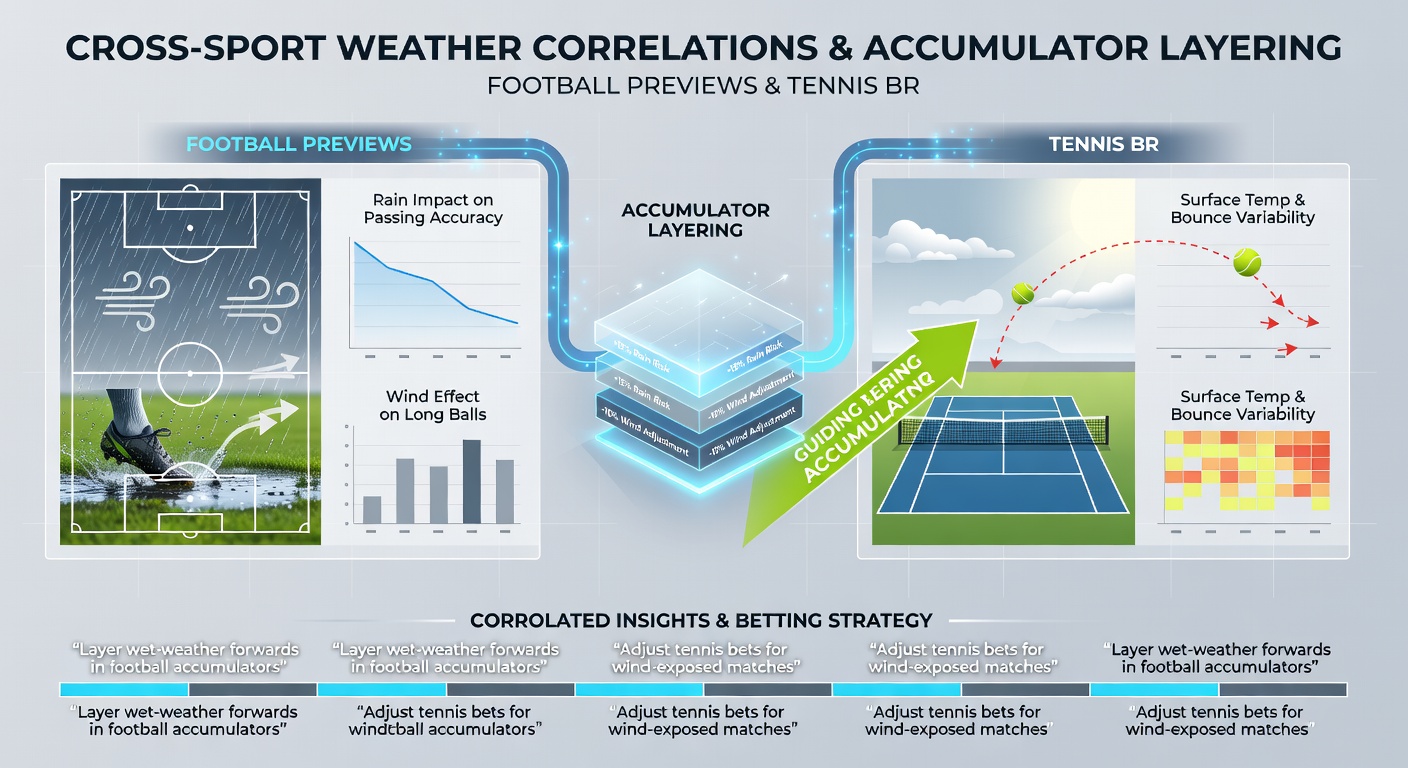 Side-by-side charts comparing football goal averages and tennis breakpoint conversion rates during documented weather events