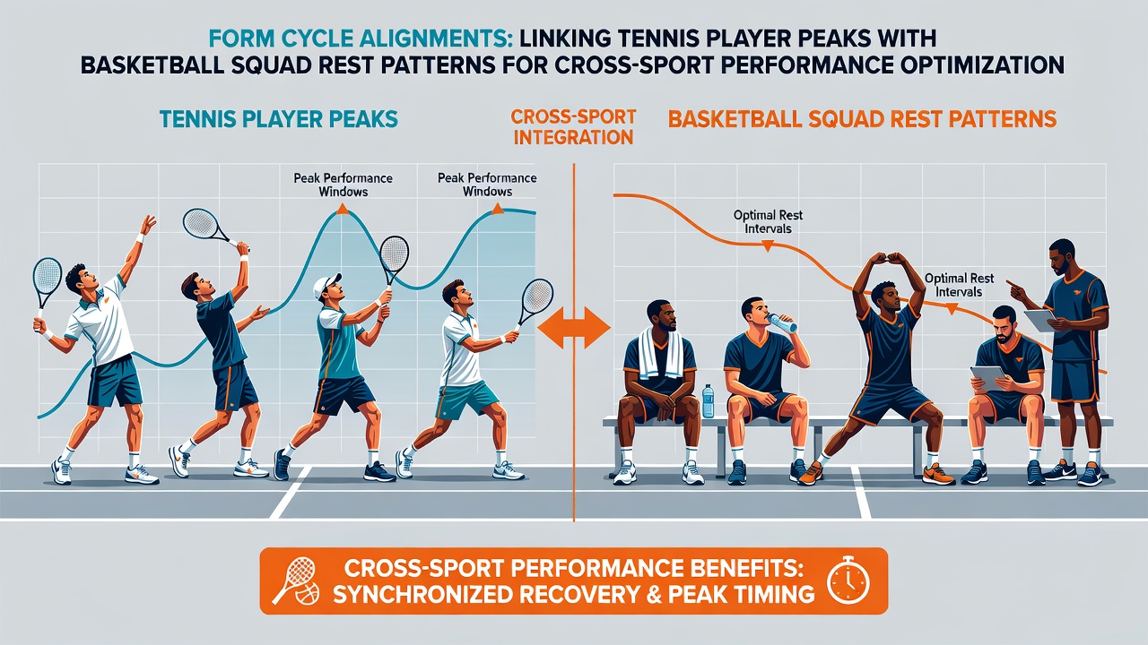 Data visualization showing tennis form peaks aligned with basketball rest pattern charts for accumulator planning