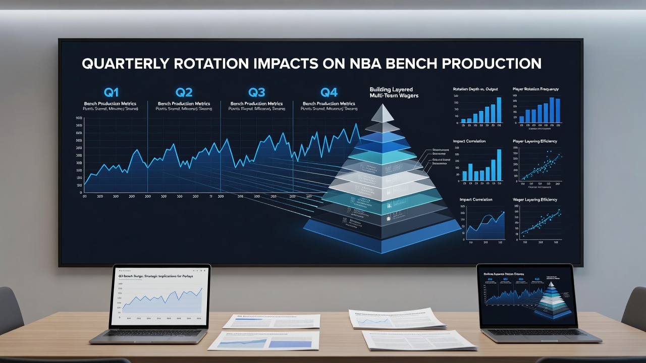 Coaching staff reviewing tablet data on the sideline during an NBA game to inform substitutions