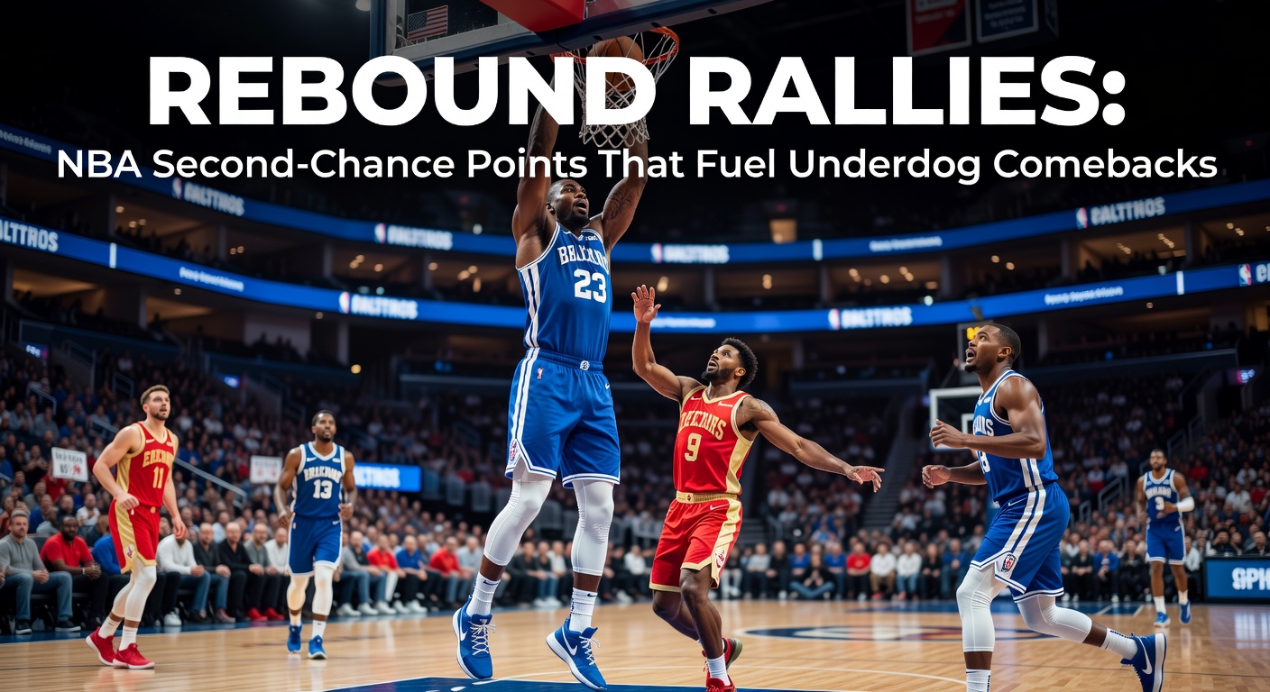 Close-up of an intense NBA rebound battle under the basket, with players scrambling for the loose ball amid a comeback push