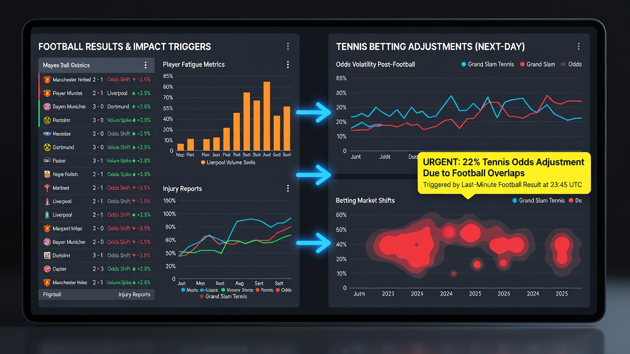 Tennis court wth betting data overlay during football season overlap